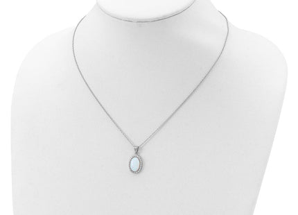 Cheryl M Sterling Silver Rhodium-plated Cabochon Lab Created Opal and Brilliant-cut CZ Oval Halo Necklace (Style QCM934-18)