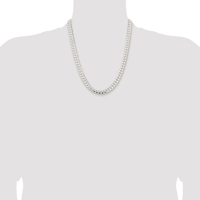 Sterling Silver Rhodium-plated Polished Domed Curb Chain, 8 x 9mm