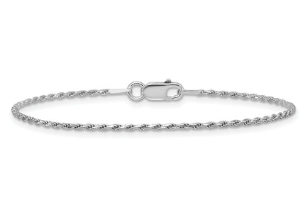 Sterling Silver Rhodium-plated Diamond-cut Rope Chain Anklet, 9 x 1.5mm