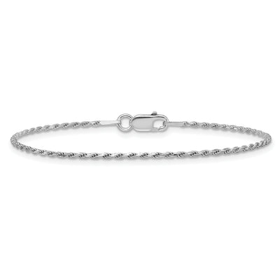 Sterling Silver Rhodium-plated Diamond-cut Rope Chain Anklet, 9 x 1.5mm