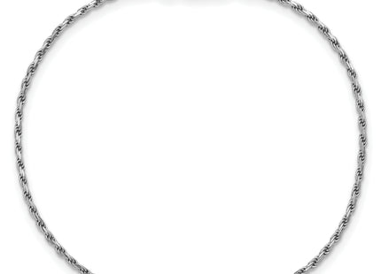 Sterling Silver Rhodium-plated Diamond-cut Rope Chain Anklet, 9 x 1.5mm