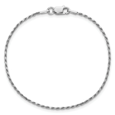 Sterling Silver Rhodium-plated Diamond-cut Rope Chain Anklet, 9 x 1.5mm