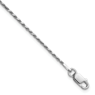 Sterling Silver Rhodium-plated Diamond-cut Rope Chain Anklet, 9 x 1.5mm