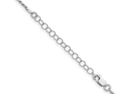 Sterling Silver Rhodium-plated Diamond-cut Rope Chain w/2in ext., 20 x 1.5mm