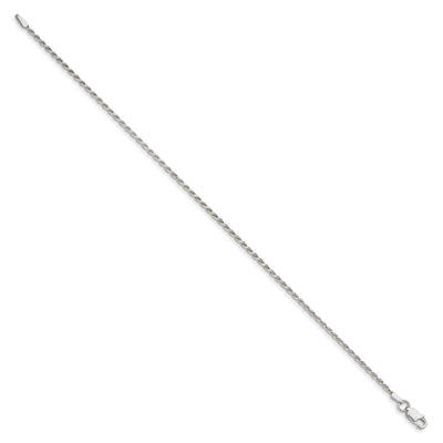 Sterling Silver Diamond-cut Rope Chain Anklet, 9 x 1.7mm