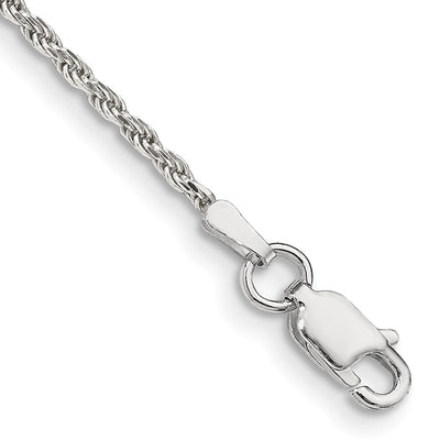 Sterling Silver Diamond-cut Rope Chain Anklet, 9 x 1.7mm