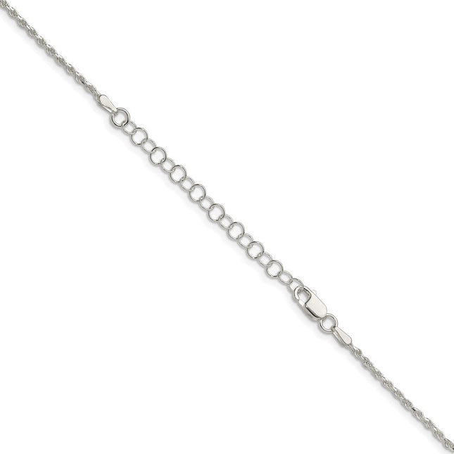 Sterling Silver Diamond-cut Rope Chain w/2in ext., 20 x 1.7mm