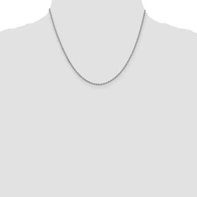 Sterling Silver Rhodium-plated Diamond-cut Rope Chain w/2in ext., 20 x 1.7mm