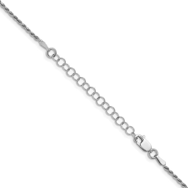 Sterling Silver Rhodium-plated Diamond-cut Rope Chain w/2in ext., 20 x 1.7mm