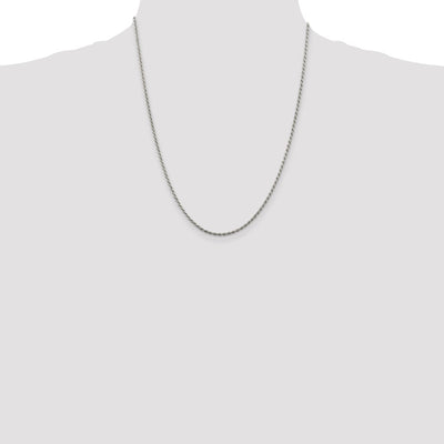 Sterling Silver Diamond-cut Rope Chain w/2in ext., 20 x 1.85mm