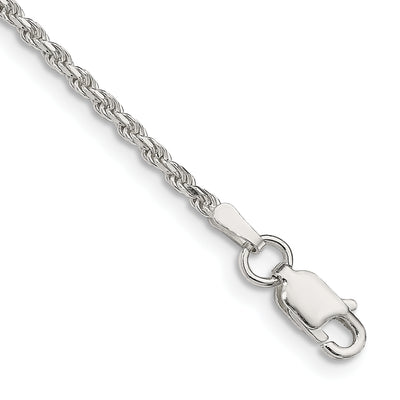 Sterling Silver Diamond-cut Rope Chain Anklet, 9 x 1.85mm