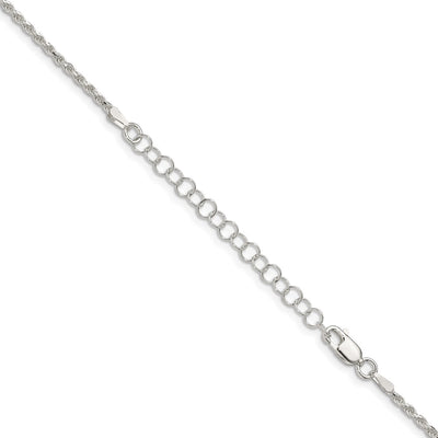 Sterling Silver Diamond-cut Rope Chain w/2in ext., 20 x 1.85mm