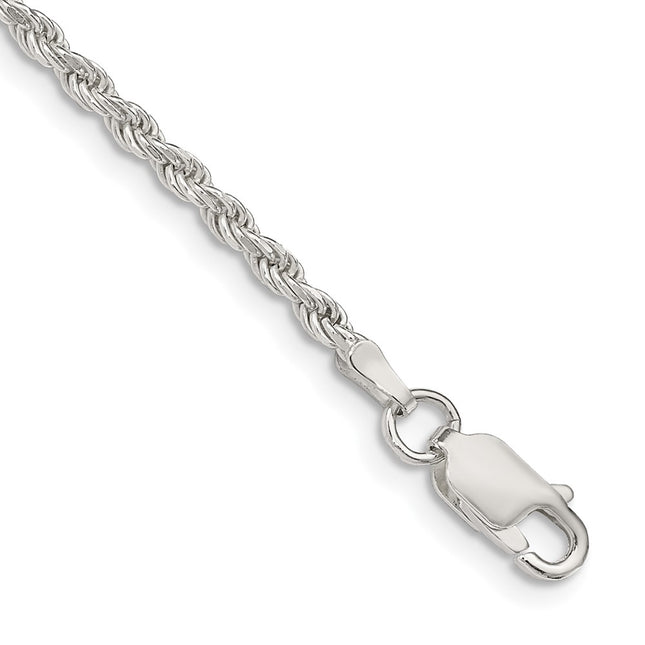 Sterling Silver Diamond-cut Rope Chain Anklet, 9 x 2.25mm