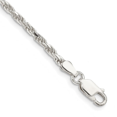 Sterling Silver Diamond-cut Rope Chain Anklet, 9 x 2.5mm