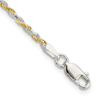 Sterling Silver And Vermeil Diamond-cut Rope Bracelet, 7 x 1.85mm