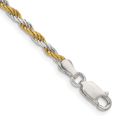 Sterling Silver And Vermeil Diamond-cut Rope Bracelet, 7 x 2.5mm
