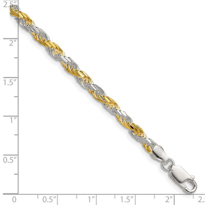 Sterling Silver And Vermeil Diamond-cut Rope Bracelet, 8 x 3.5mm