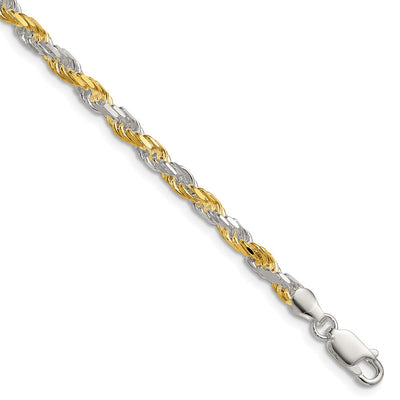 Sterling Silver And Vermeil Diamond-cut Rope Bracelet, 8 x 3.5mm