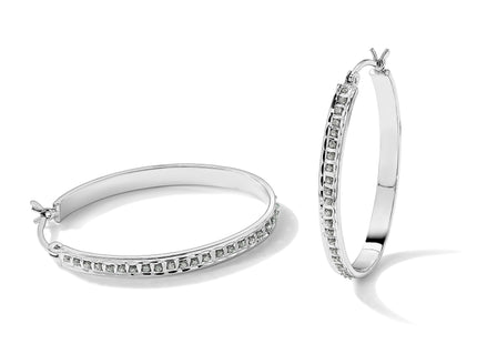 Diamond Fascination Diamond Mystique Sterling Silver Platinum-plated Diamond Oval Hoop Earrings