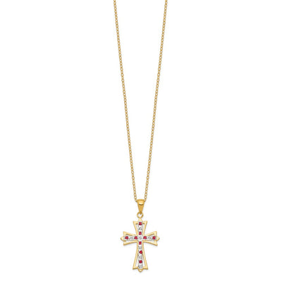 Diamond Fascination Diamond Mystique Sterling Silver 18K Gold-plated Diamond and Ruby Cross Necklace