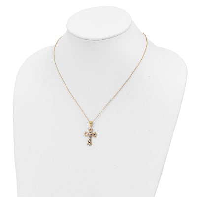 Diamond Fascination Diamond Mystique Sterling Silver 18K Gold-plated Diamond and Ruby Cross Necklace