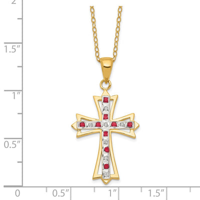 Diamond Fascination Diamond Mystique Sterling Silver 18K Gold-plated Diamond and Ruby Cross Necklace