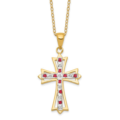 Diamond Fascination Diamond Mystique Sterling Silver 18K Gold-plated Diamond and Ruby Cross Necklace