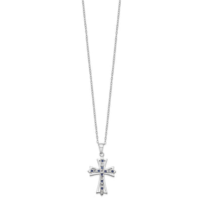 Diamond Fascination Diamond Mystique Sterling Silver Platinum-plated Diamond and Sapphire Cross Necklace