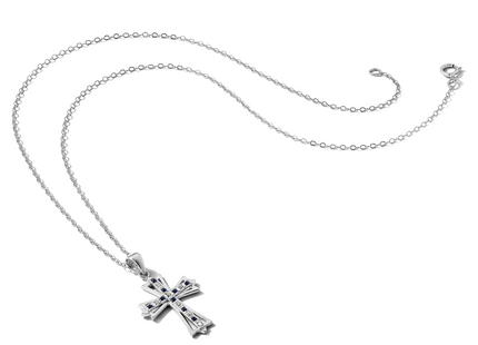 Diamond Fascination Diamond Mystique Sterling Silver Platinum-plated Diamond and Sapphire Cross Necklace