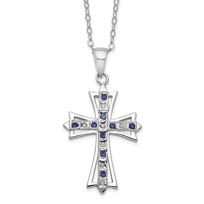 Diamond Fascination Diamond Mystique Sterling Silver Platinum-plated Diamond and Sapphire Cross Necklace