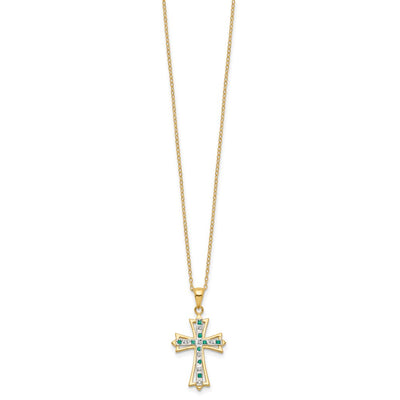 Diamond Fascination Diamond Mystique Sterling Silver 18K Gold-plated Diamond and Emerald Cross Necklace