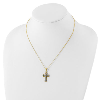 Diamond Fascination Diamond Mystique Sterling Silver 18K Gold-plated Diamond and Emerald Cross Necklace