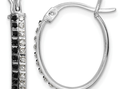Diamond Fascination Diamond Mystique Sterling Silver Platinum-plated Diamond Black and White Diamond Hoop Earring, 20 x 