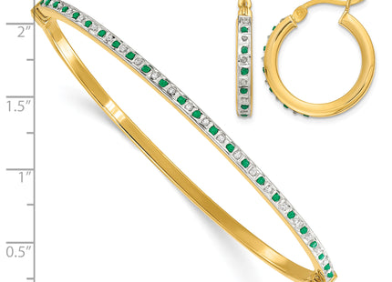 Diamond Fascination Diamond Mystique Sterling Silver 18K Gold-plated Diamond and Emerald Hoop Earrings and Bangle Set