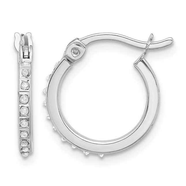 Sterling Silver Platinum-plated Diamond Mystique Hoop Earrings, 14.96 x 1.69mm