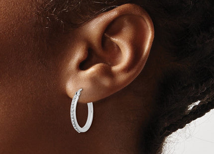 Sterling Silver Platinum-plated Diamond Mystique Hoop Earrings (Style QDF208)