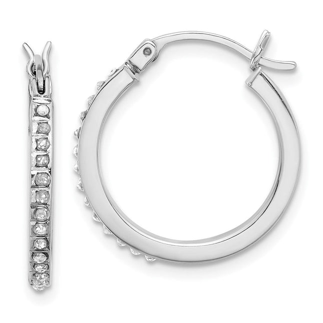 Sterling Silver Platinum-plated Diamond Mystique Hoop Earrings, 20.72 x 2mm