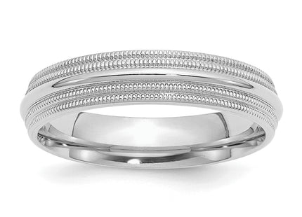 Sterling Silver Rhodium-plated Comfort Fit Double Milgrain Band