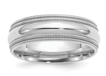 Sterling Silver Rhodium-plated Comfort Fit Double Milgrain Band