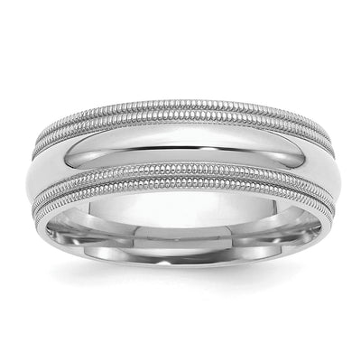 Sterling Silver Rhodium-plated Comfort Fit Double Milgrain Band