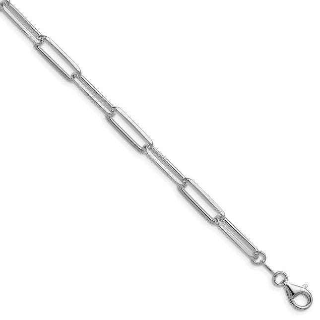 Sterling Silver Rhodium-plated D/C Paperclip Bracelet, 7 x 5.5mm