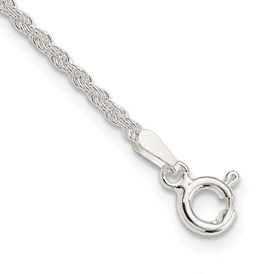 Sterling Silver Solid Rope Chain Anklet, 9 x 1.8mm