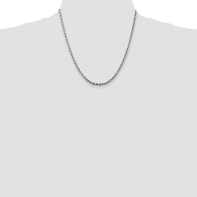 Sterling Silver Rhodium-plated Solid Rope Chain, 18 x 3mm