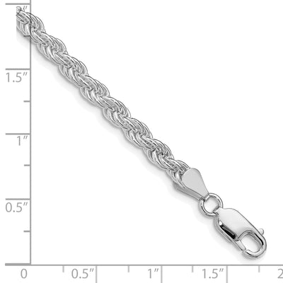 Sterling Silver Rhodium-plated Solid Rope Bracelet, 7 x 4.5mm