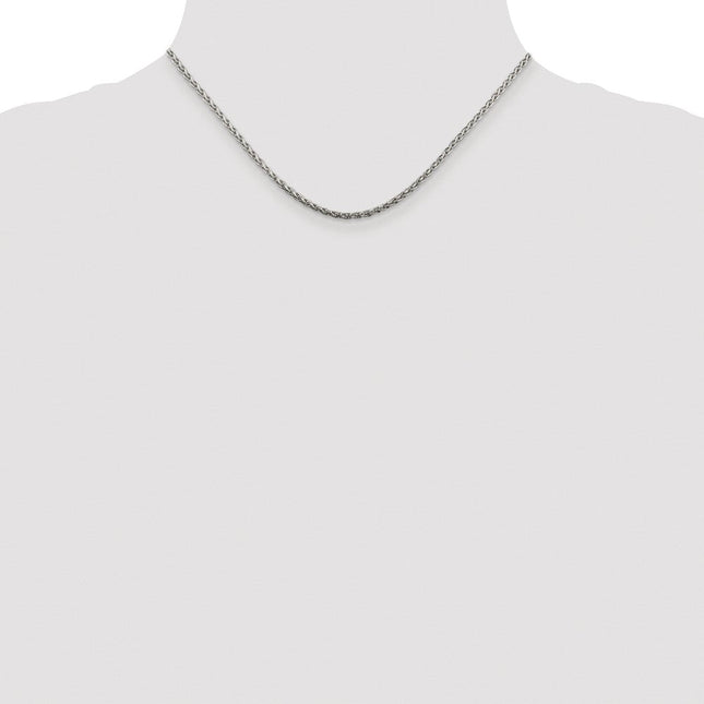 Sterling Silver Rhodium-plated Diamond-cut Spiga Chain, 16 x 2mm