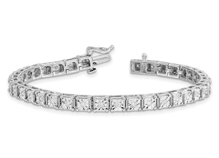 Sterling Silver Rhodium-plated Diam. Square Link Bracelet
