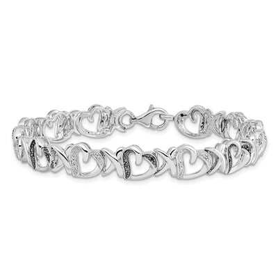 White Night Sterling Silver Rhodium-plated Black and White Diamond Heart Bracelet