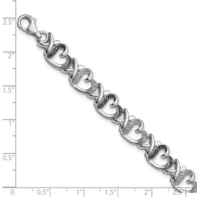 White Night Sterling Silver Rhodium-plated Black and White Diamond Heart Bracelet
