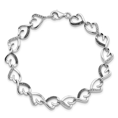 White Night Sterling Silver Rhodium-plated Black and White Diamond Heart Infinity Bracelet