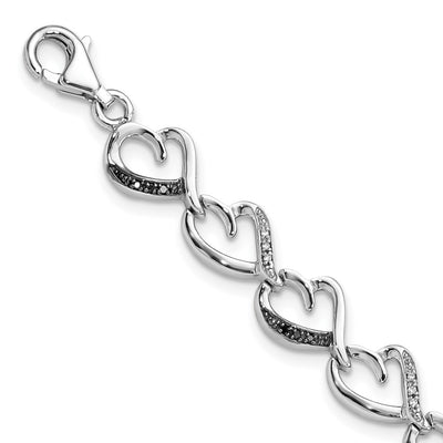 White Night Sterling Silver Rhodium-plated Black and White Diamond Heart Infinity Bracelet